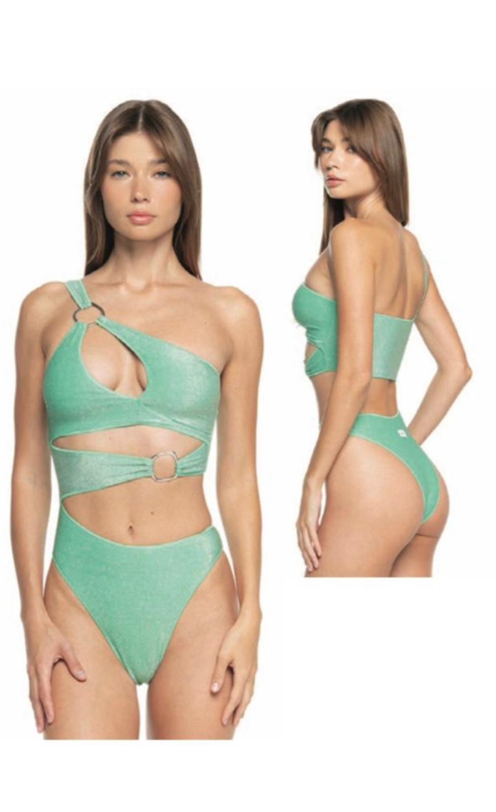 COSTUME INTERO IN TESSUTO LUREX SHIMMER COLOR ACQUA
