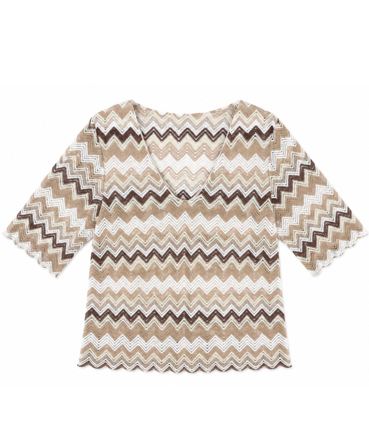 TOP IN MAGLIA TRAFORATA CON SCOLLO A V