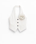 Gilet gessato in misto lino